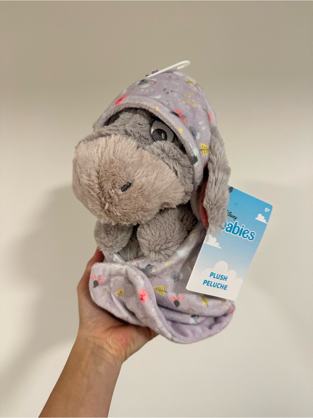 Disney Gray Eeyore Plush in Lavender Patterned Hood